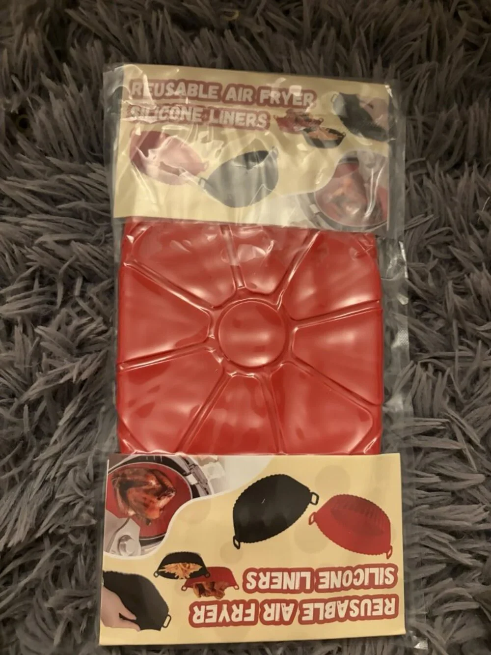 Reusable Silicone Air Fryer Liners Red Nonstick Basket Inserts with Handles NEW